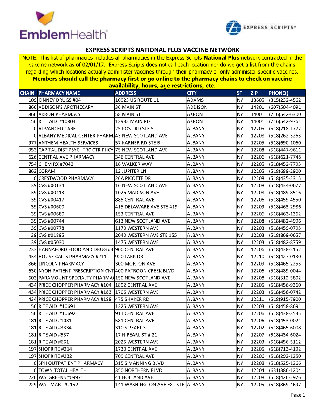 Express Scripts National Plus Vaccine Network