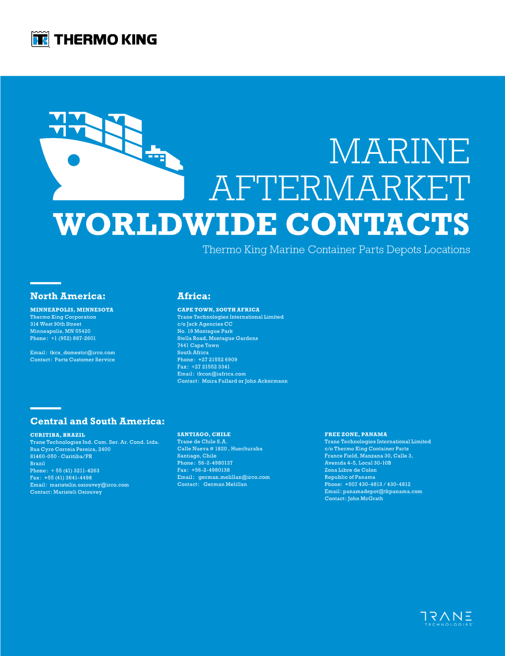 MARINE AFTERMARKET WORLDWIDE CONTACTS Thermo King Marine Container Parts Depots Locations