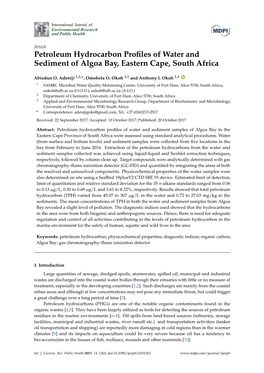 Petroleum Hydrocarbon Profiles of Water and Sediment of Algoa Bay