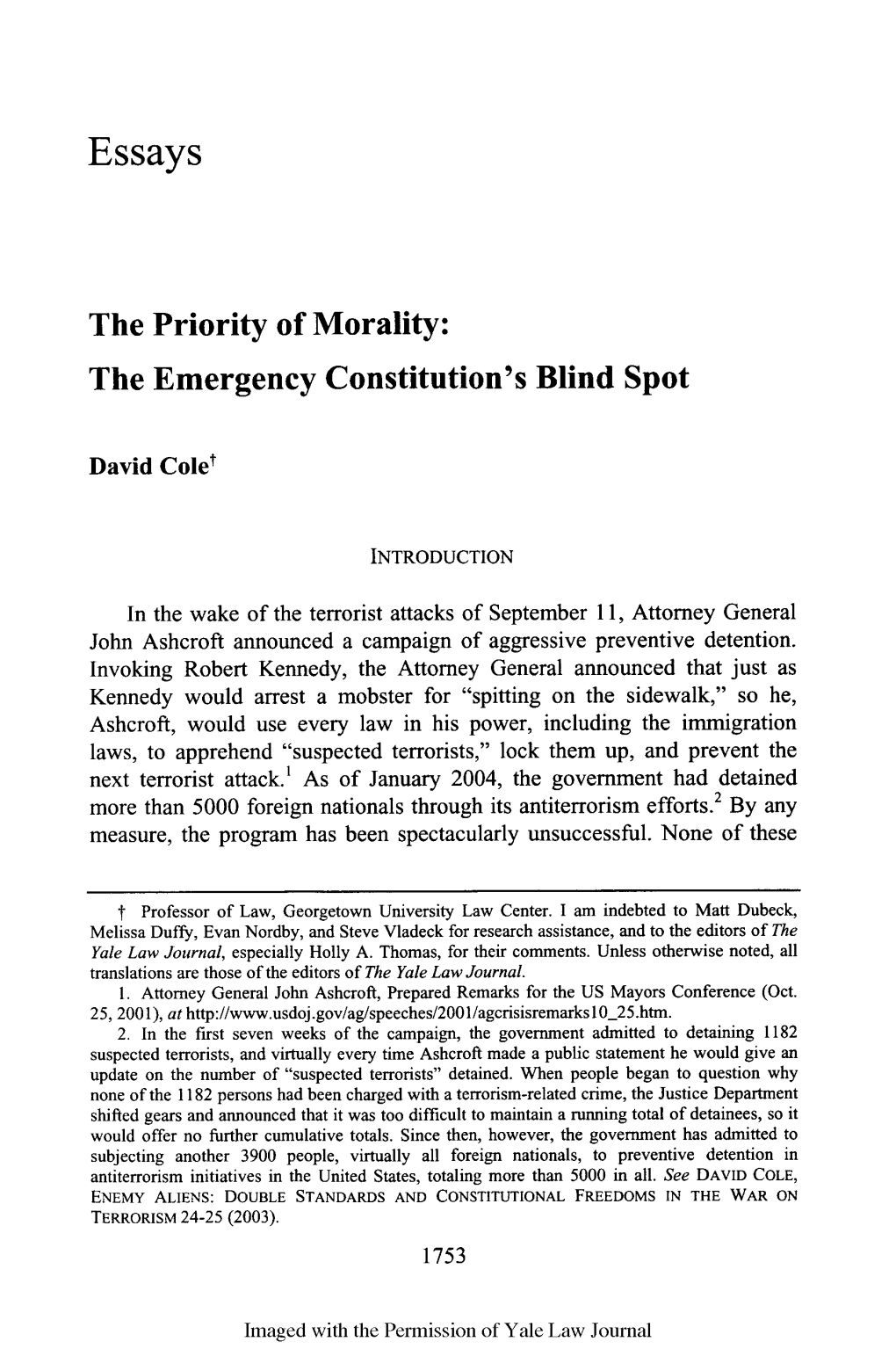 The Priority of Morality: the Emergency Constitution's Blind Spot