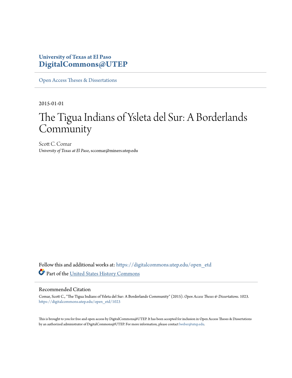 The Tigua Indians of Ysleta Del Sur: a Borderlands Community