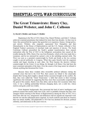 The Great Triumvirate: Henry Clay, Daniel Webster, and John C. Calhoun