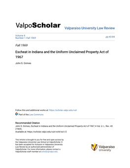 Escheat in Indiana and the Uniform Unclaimed Property Act of 1967