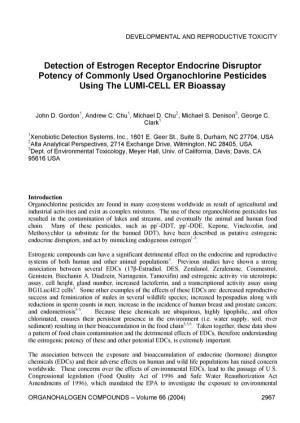 Detection of Estrogen Receptor Endocrine Disruptor Potency of Commonly Used Organochlorine Pesticides Using the LUMI-CELL ER Bioassay