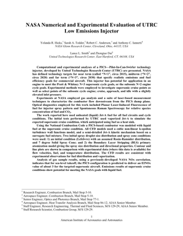 NASA Numerical and Experimental Evaluation of UTRC Low Emissions Injector