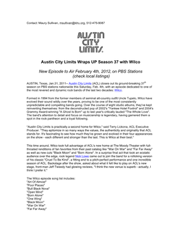 Austin City Limits Wraps up Season 37 with Wilco New Episode to Air