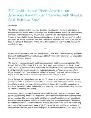 Shīʿī Institutions of North America: an American Ḥawzah &#8211; an Interview with Shaykh Amir Mukhtar Faezi