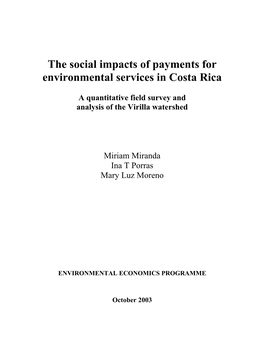 The Social Impacts of Payments for Environmental Services in Costa Rica