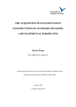 The Acquisition of English Passive Constructions by Mandarin Speakers: a Developmental Perspective