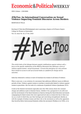Metoo: an International Conversation on Sexual Violence Impacting Feminist Discourse Across Borders