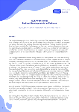 ECEAP Analysis: Political Developments in Moldova