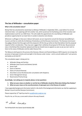 The See of Willesden – Consultation Paper