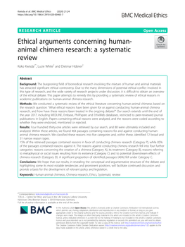 Ethical Arguments Concerning Human-Animal Chimera Research