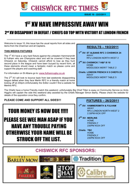 Chiswick RFC Times ISSUE 10 - 22/2/2011