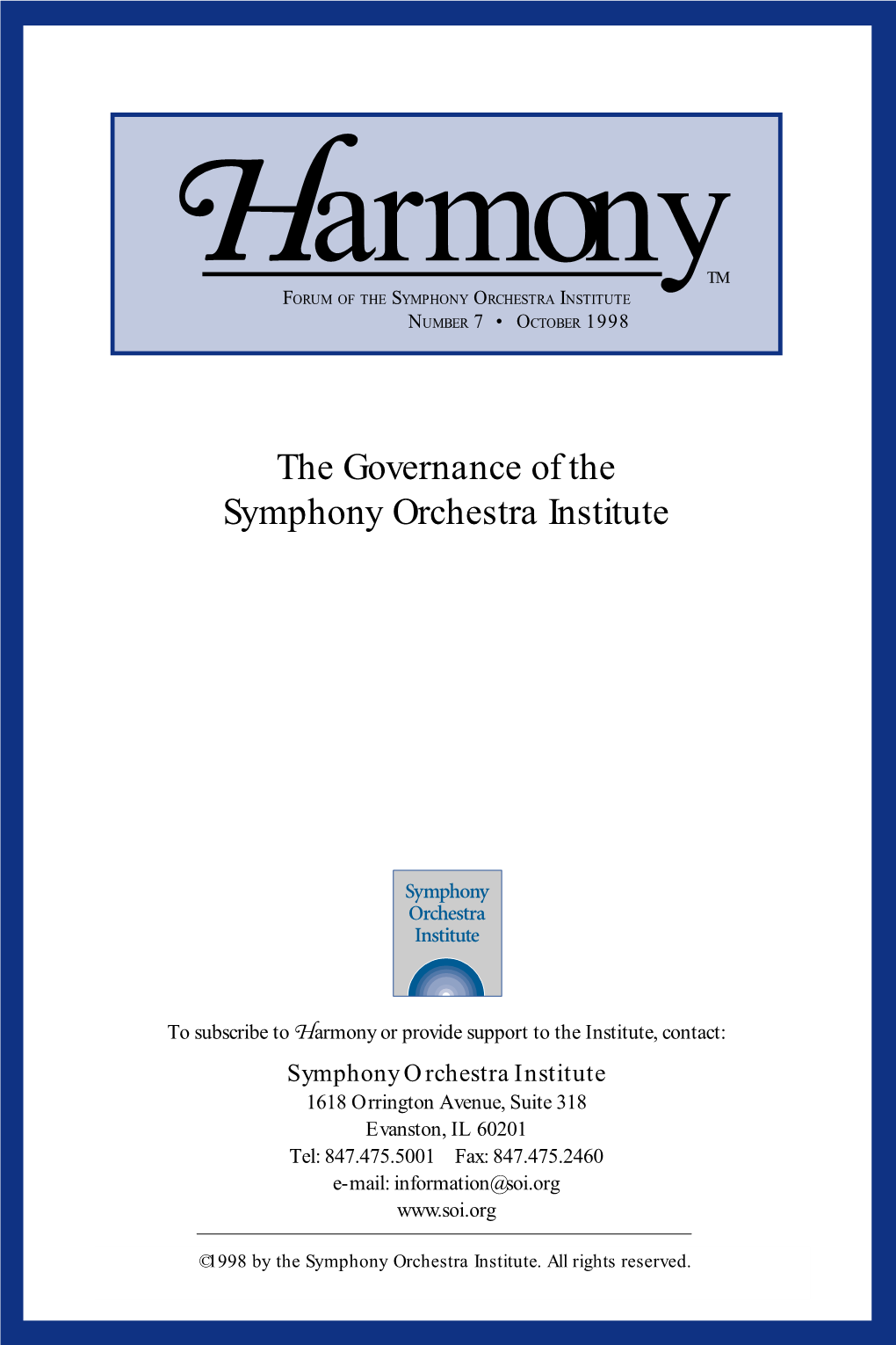 The Governance of the Symphony Orchestra Institute