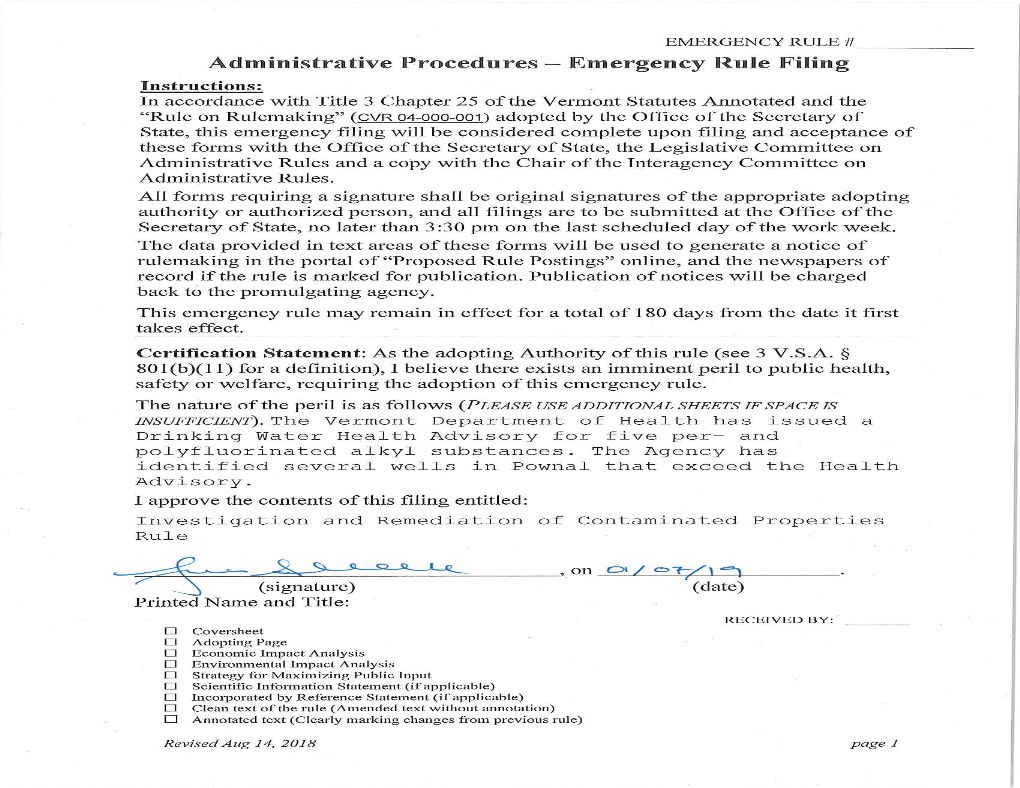 ANR Rule Filing Package