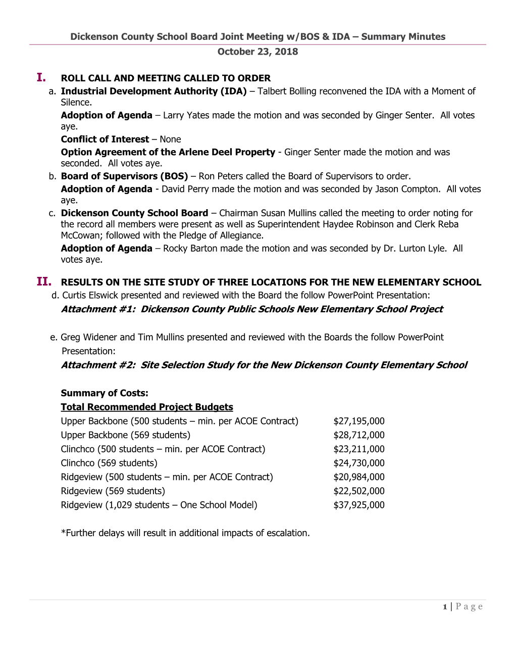 Attachment #1: Dickenson County Public Schools New Elementary School Project