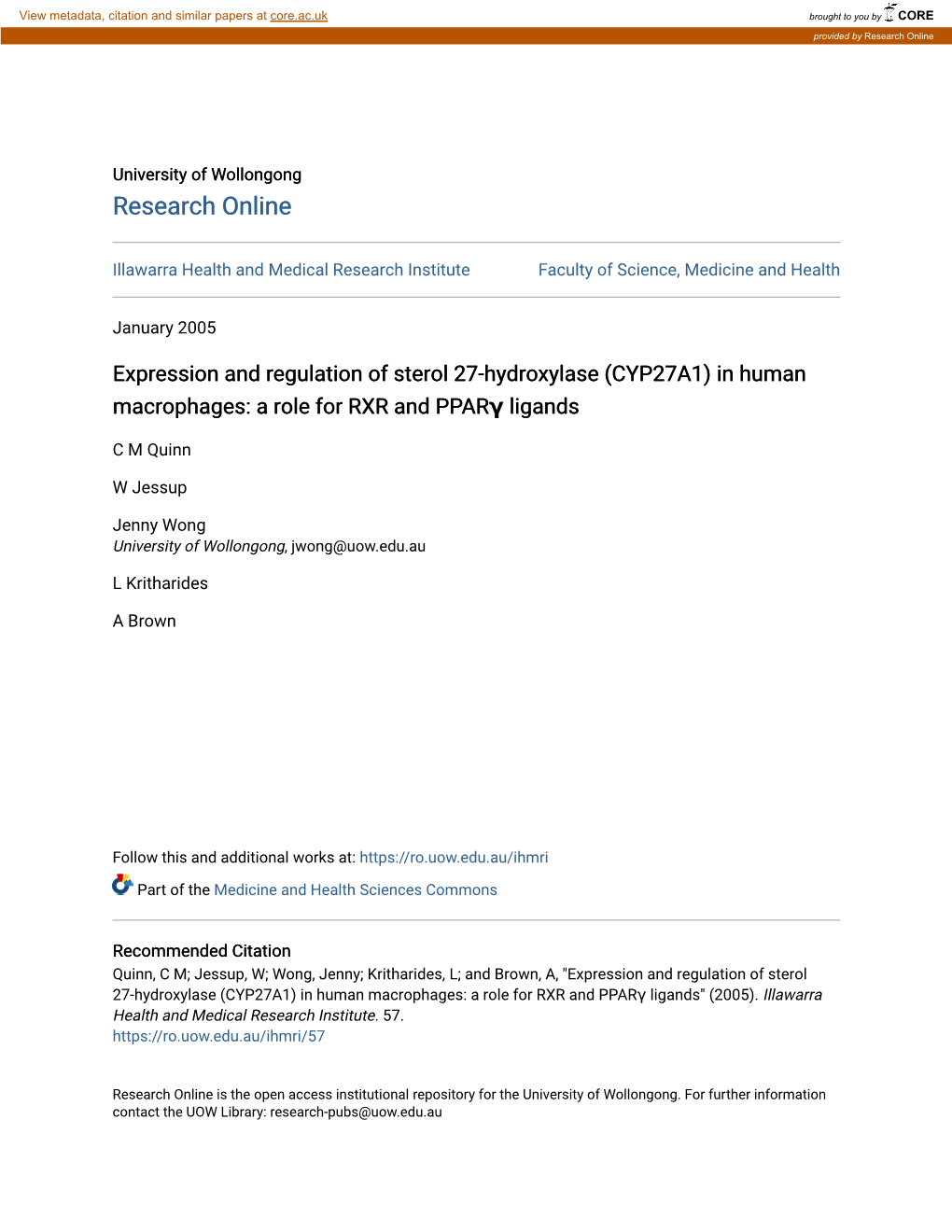 Expression and Regulation of Sterol 27-Hydroxylase (CYP27A1) in Human Macrophages: a Role for RXR and Pparγ Ligands