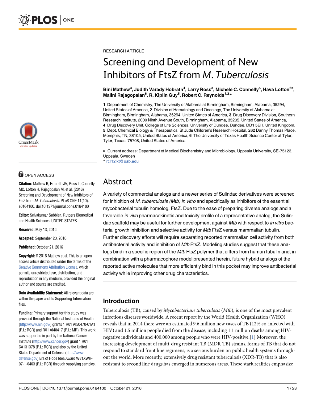 Screening and Development of New Inhibitors of Ftsz from M
