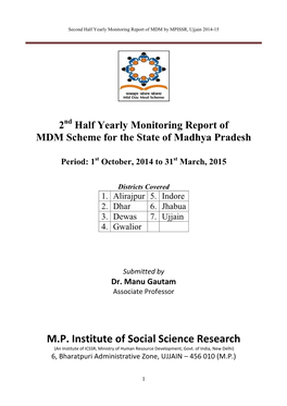 Second Half Yearly Monitoring Report of MDM by MPISSR, Ujjain 2014-15