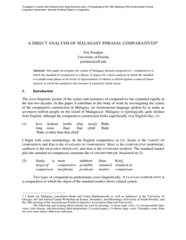 A Direct Analysis of Malagasy Phrasal Comparatives*