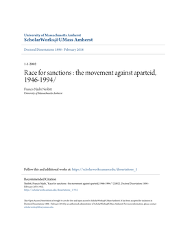 Race for Sanctions : the Movement Against Aparteid, 1946-1994/ Francis Njubi Nesbitt University of Massachusetts Amherst