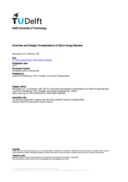 Delft University of Technology Overview and Design Considerations of Storm Surge Barriers