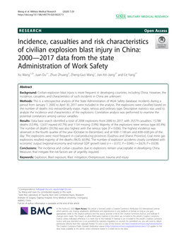 Incidence, Casualties and Risk Characteristics of Civilian Explosion