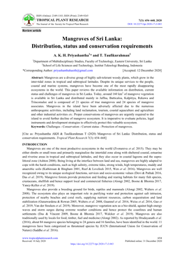 Mangroves of Sri Lanka: Distribution, Status and Conservation Requirements
