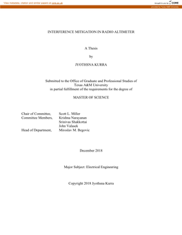 INTERFERENCE MITIGATION in RADIO ALTIMETER a Thesis By