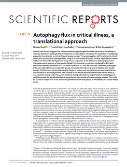 Autophagy Flux in Critical Illness, a Translational Approach
