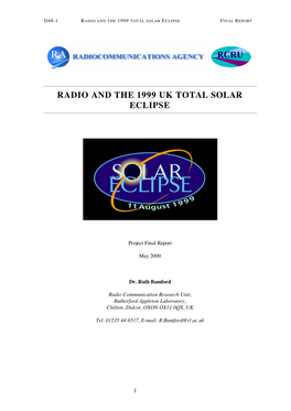 Radio and the 1999 Uk Total Solar Eclipse