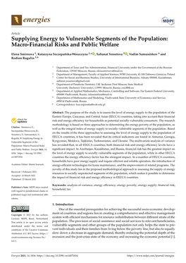 Supplying Energy to Vulnerable Segments of the Population: Macro-Financial Risks and Public Welfare