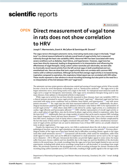 Direct Measurement of Vagal Tone in Rats Does Not Show Correlation to HRV Joseph T