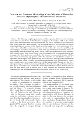 Structure and Functional Morphology of the Ovipositor of Homolobus Truncator (Hymenoptera: Ichneumonoidea: Braconidae)