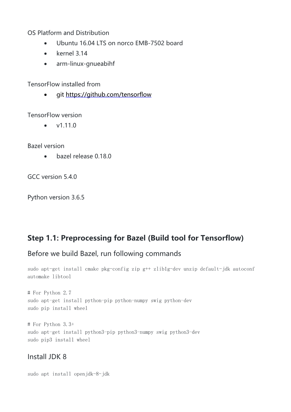 Step 1.1: Preprocessing for Bazel (Build Tool for Tensorflow)