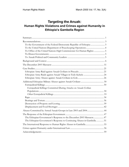 Targeting the Anuak: Human Rights Violations and Crimes Against Humanity in Ethiopia’S Gambella Region