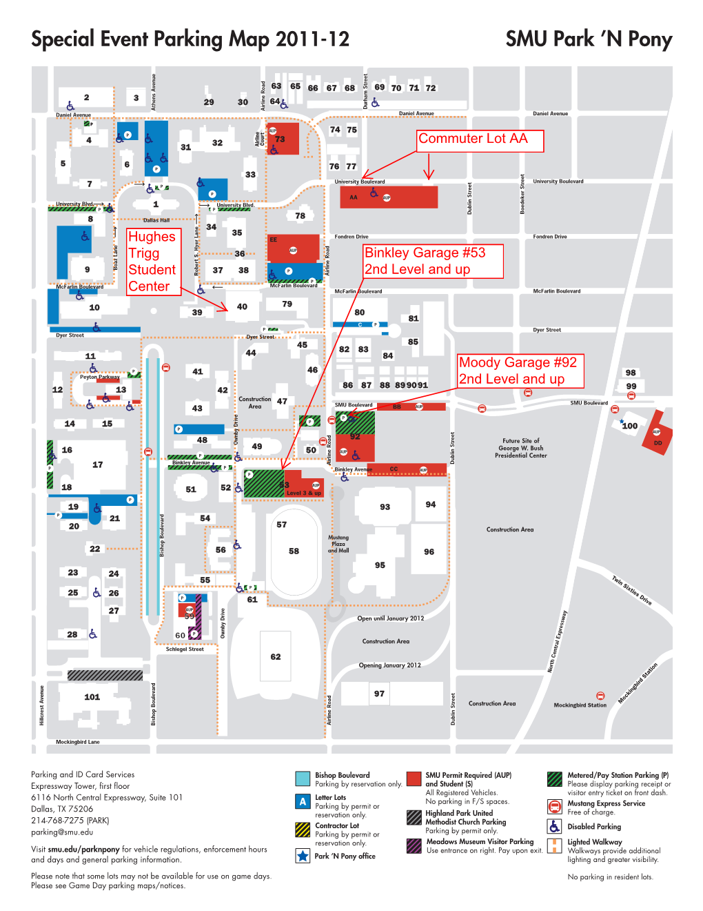 Special Event Parking Map 2011-12 SMU Park ’N Pony