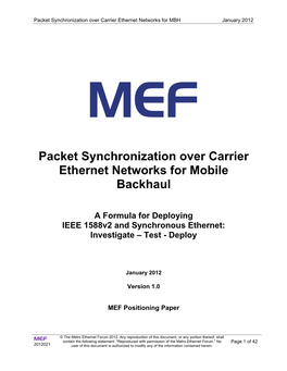 Packet Synchronization Over Carrier Ethernet Networks for Mobile Backhaul