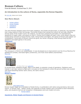 Roman Culture from the Internet, Accessed June 21, 2011