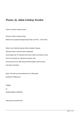 Poems, by Adam Lindsay Gordon&lt;/H1&gt;