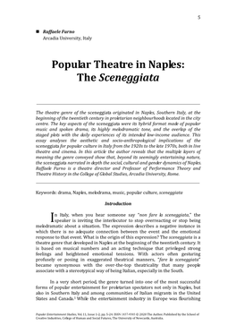 Popular Theatre in Naples: the Sceneggiata