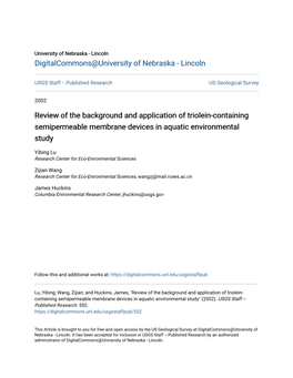 Review of the Background and Application of Triolein-Containing Semipermeable Membrane Devices in Aquatic Environmental Study