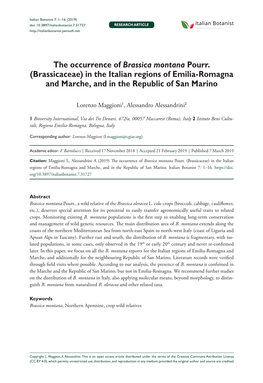 The Occurrence of Brassica Montana Pourr. (Brassicaceae) in the Italian Regions of Emilia-Romagna and Marche, and in the Republic of San Marino