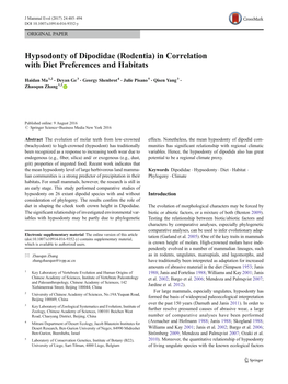 Hypsodonty of Dipodidae (Rodentia) in Correlation with Diet Preferences and Habitats