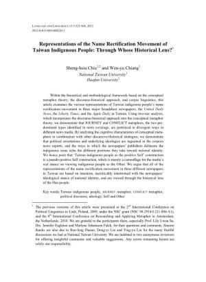 Representations of the Name Rectification Movement of Taiwan Indigenous People: Through Whose Historical Lens?