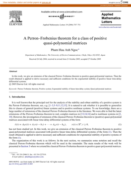 A Perron–Frobenius Theorem for a Class of Positive Quasi-Polynomial Matrices
