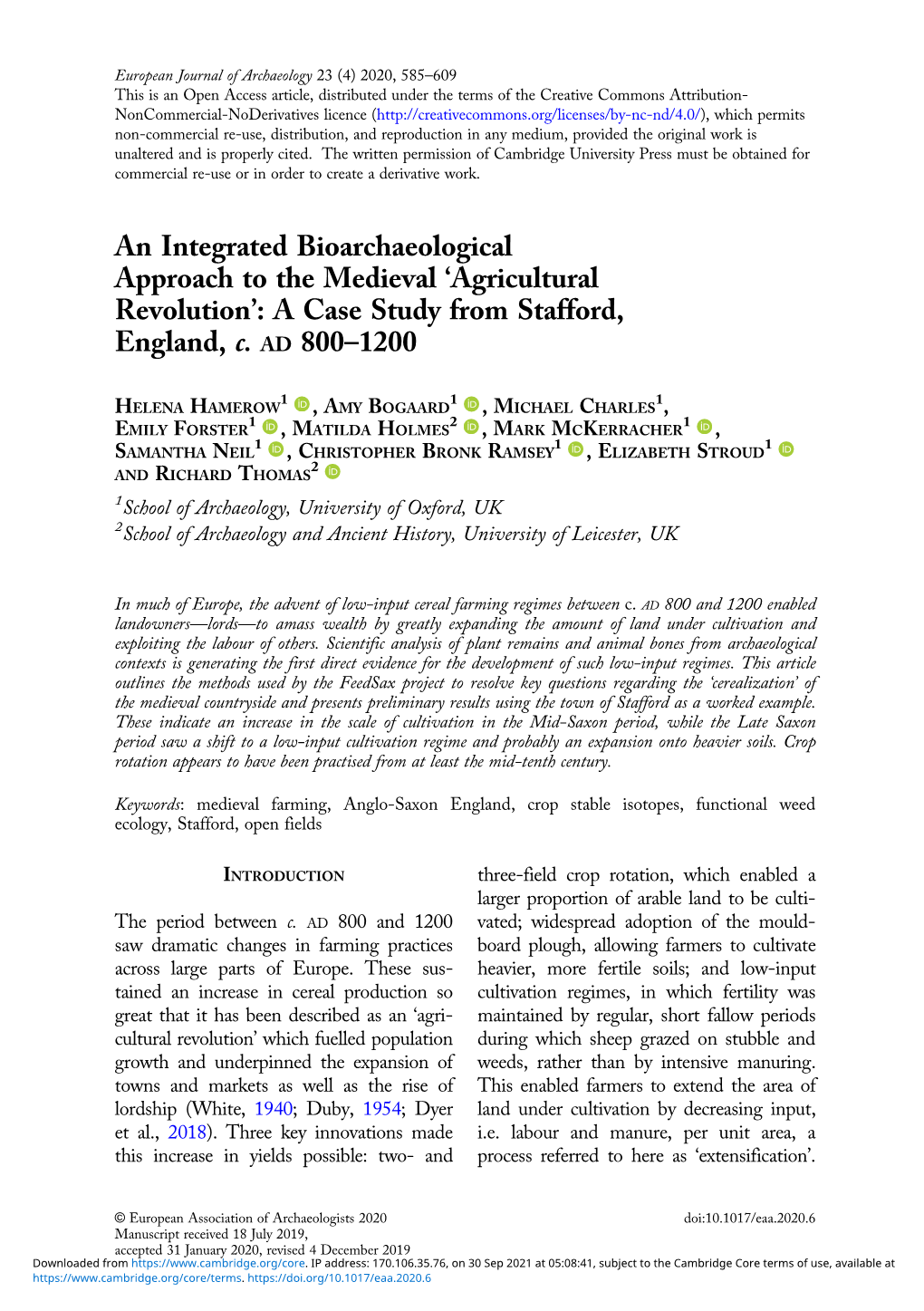 Agricultural Revolution’: a Case Study from Stafford, England, C