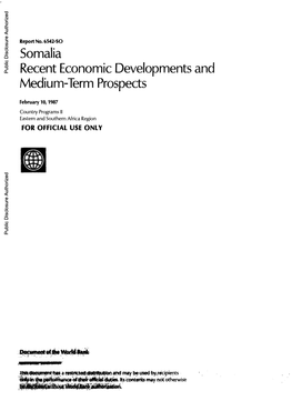 Somalia Recent Economic Developments and Medium-Term