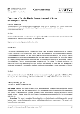 Zootaxa, First Record of the Tribe Biastini from the Afrotropical Region